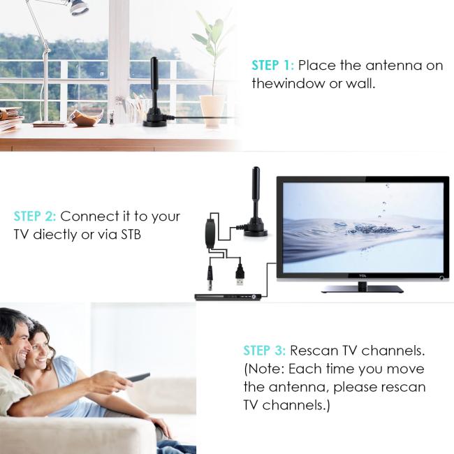 60miles Remote Controlled Amplified VHF UHF Outdoor HDTV TV Antenna 360 Rotation