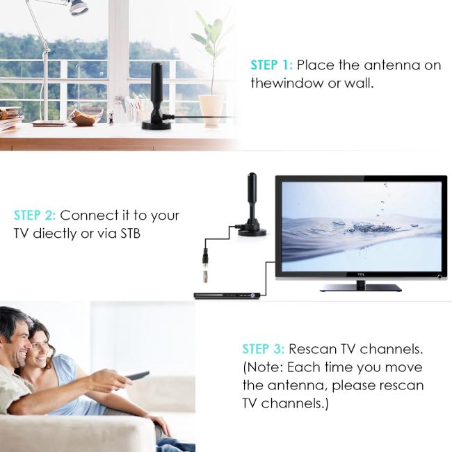 China Factory Promotion Indoor TV Antenna with Booster Feature for HDTV Roof Installation or Home Interior Use