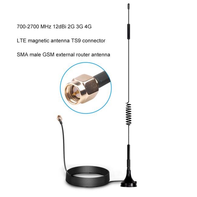 700-2700MHz 12dBi 2G 3G 4G LTE Magnetic Antenna TS9 CRC9 SMA Male Connector GSM External Router Antenna
