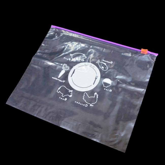 LDPE PE plastic slider zipper bag with white printing for food storage
