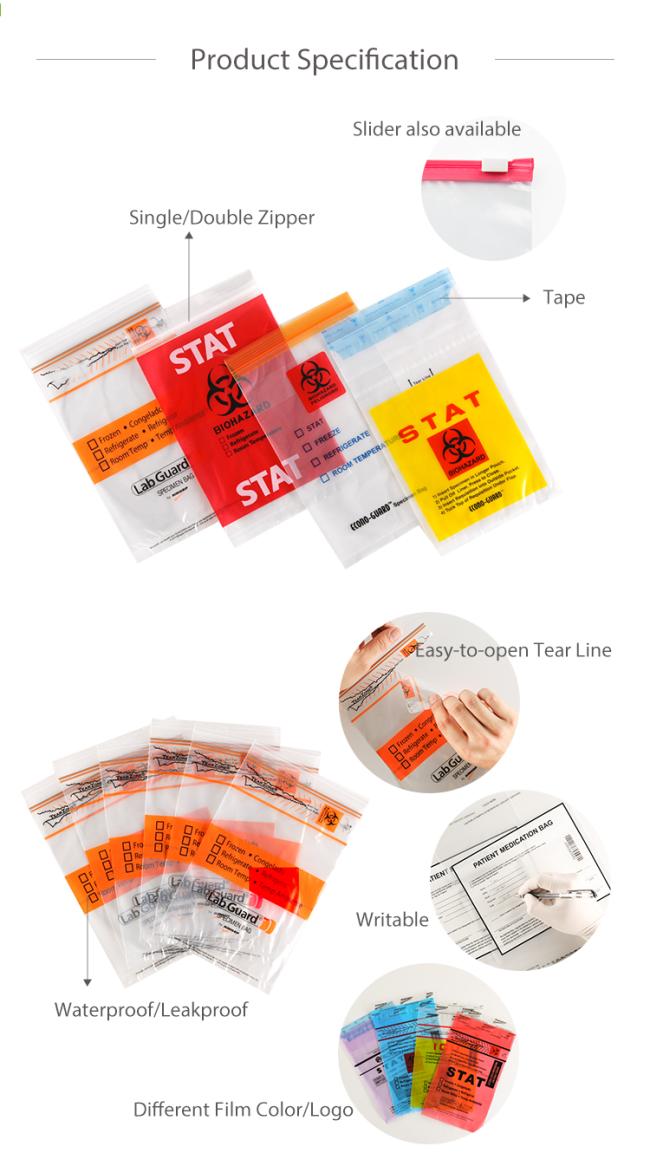 YTBagmart Plastic Ziplock Kangaroo Pouch Bags Lab Hospital Medical Biodegradable Biohazard Specimen Bag