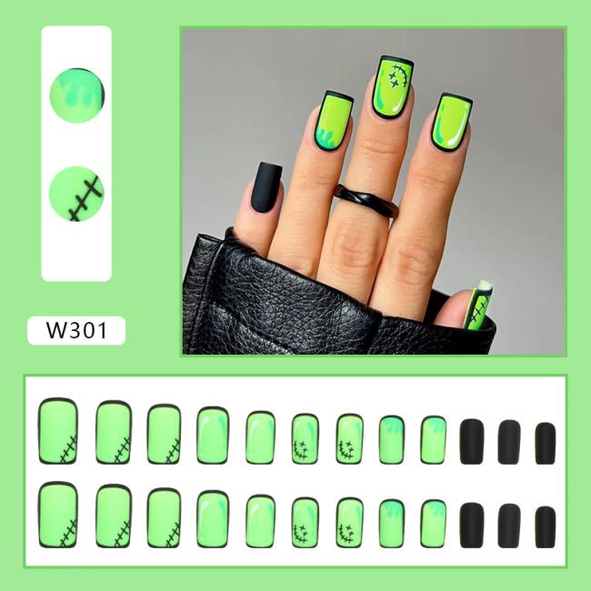 Press on nails 2023 new style OEM Wholesale Luxury Square short style 2D fluorescent Custom False Nails Artificial Fingernails