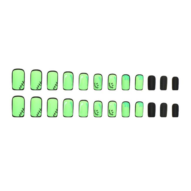 Press on nails 2023 new style OEM Wholesale Luxury Square short style 2D fluorescent Custom False Nails Artificial Fingernails