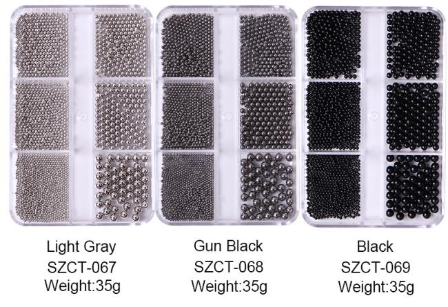 Wholesale 6 Grid Mixed Metal Round Bead nail charms in bulk Small Steel Balls 3d Nail Art Decorations Caviar Bead