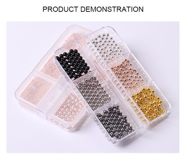Wholesale 6 Grid Mixed Metal Round Bead nail charms in bulk Small Steel Balls 3d Nail Art Decorations Caviar Bead