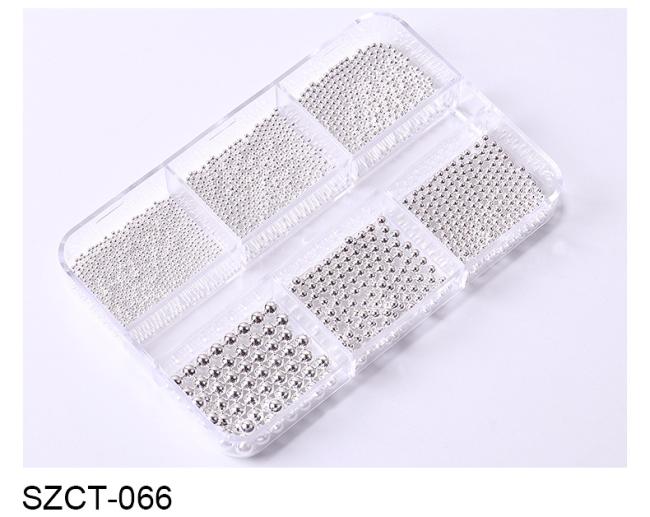 Wholesale 6 Grid Mixed Metal Round Bead nail charms in bulk Small Steel Balls 3d Nail Art Decorations Caviar Bead