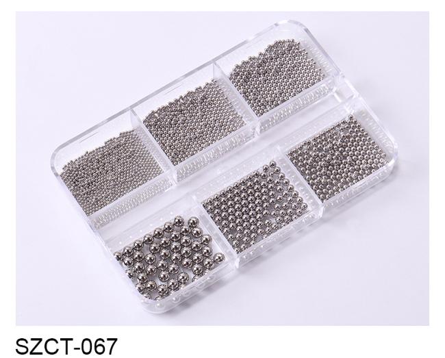 Wholesale 6 Grid Mixed Metal Round Bead nail charms in bulk Small Steel Balls 3d Nail Art Decorations Caviar Bead