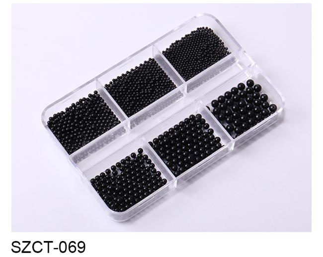 Wholesale 6 Grid Mixed Metal Round Bead nail charms in bulk Small Steel Balls 3d Nail Art Decorations Caviar Bead