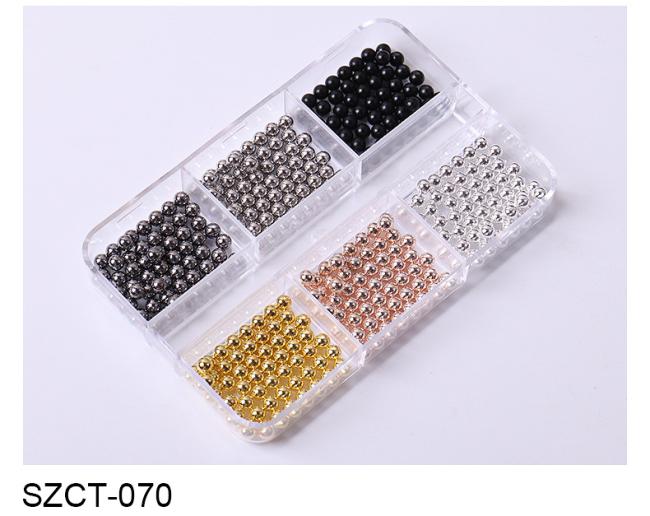 Wholesale 6 Grid Mixed Metal Round Bead nail charms in bulk Small Steel Balls 3d Nail Art Decorations Caviar Bead