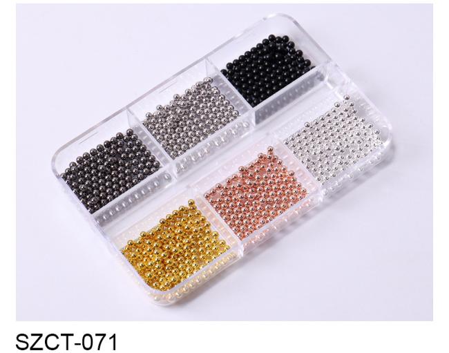 Wholesale 6 Grid Mixed Metal Round Bead nail charms in bulk Small Steel Balls 3d Nail Art Decorations Caviar Bead