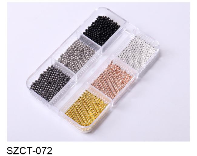 Wholesale 6 Grid Mixed Metal Round Bead nail charms in bulk Small Steel Balls 3d Nail Art Decorations Caviar Bead