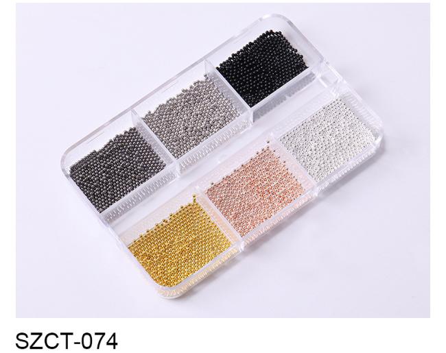 Wholesale 6 Grid Mixed Metal Round Bead nail charms in bulk Small Steel Balls 3d Nail Art Decorations Caviar Bead