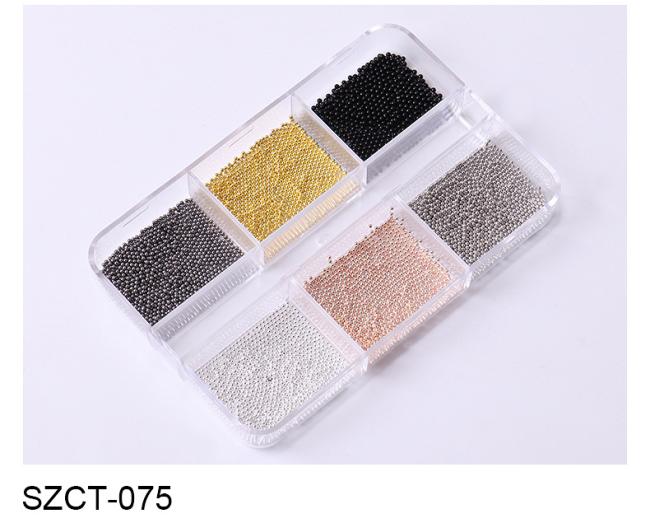 Wholesale 6 Grid Mixed Metal Round Bead nail charms in bulk Small Steel Balls 3d Nail Art Decorations Caviar Bead