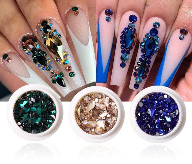 Wholesale Nail Art Jewelry Nail Art Decorations flat bottom Mix Shape glass nail diamond rhinestone