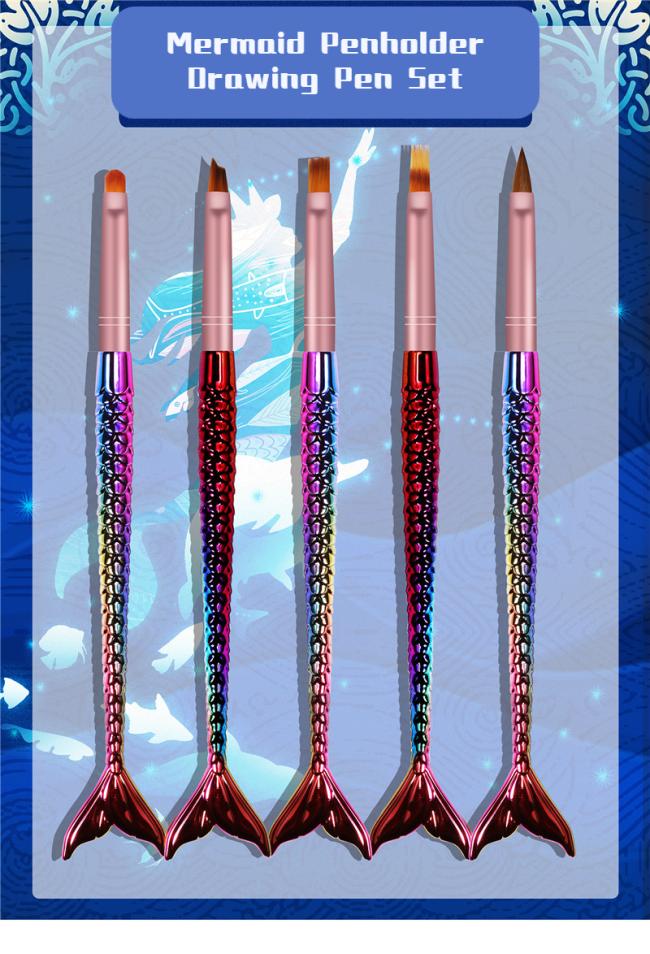Ultra-fine French Art Lines Mermaid Penholder Drawing Pen Set 100% kolinsky Acrylic Nail Brush