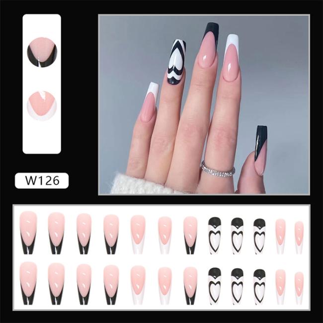 New style OEM Wholesale Black and white heart Style Nail Tip Flash Ins Style Artificial Fingernails