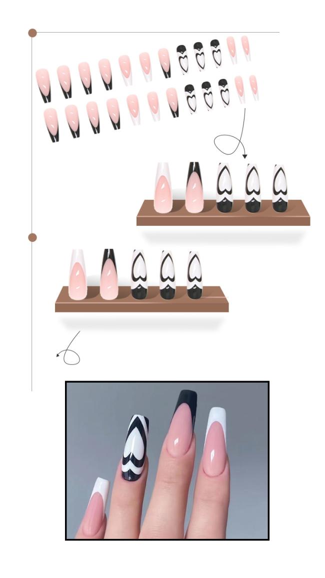 New style OEM Wholesale Black and white heart Style Nail Tip Flash Ins Style Artificial Fingernails