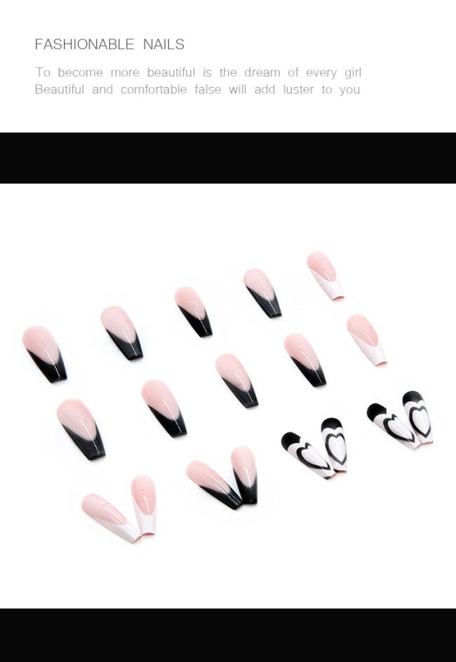 New style OEM Wholesale Black and white heart Style Nail Tip Flash Ins Style Artificial Fingernails