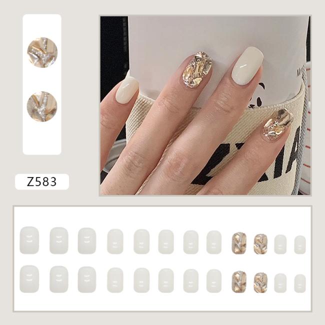 24pcs/Set New style OEM Wholesale 3D Flat Diamond Flash Style Nail Tip Flash Ins Style Artificial Fingernails