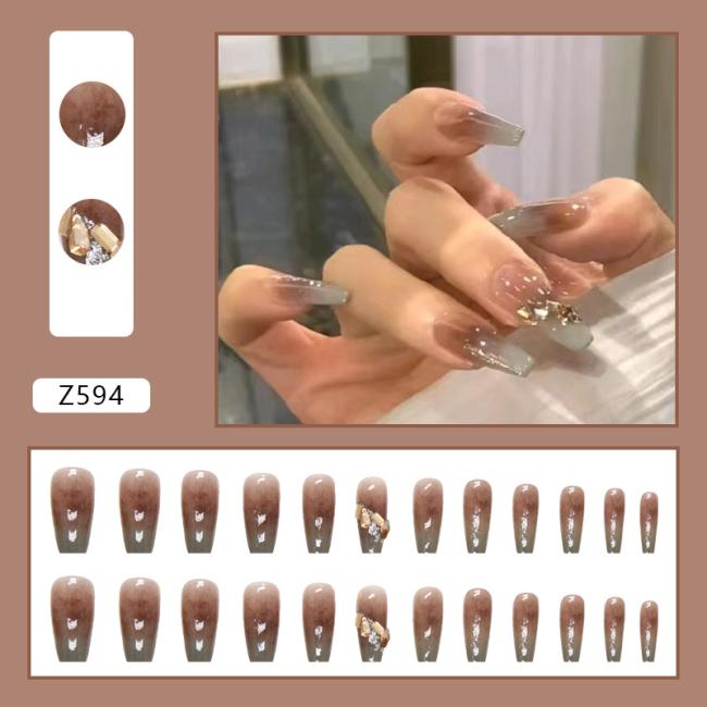 24pcs/Set New style OEM Wholesale Amber Halo dyed French Nail Tip Flash Ins Style Artificial Fingernails