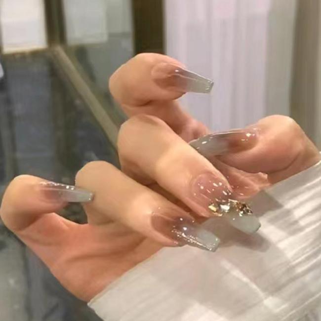 24pcs/Set New style OEM Wholesale Amber Halo dyed French Nail Tip Flash Ins Style Artificial Fingernails