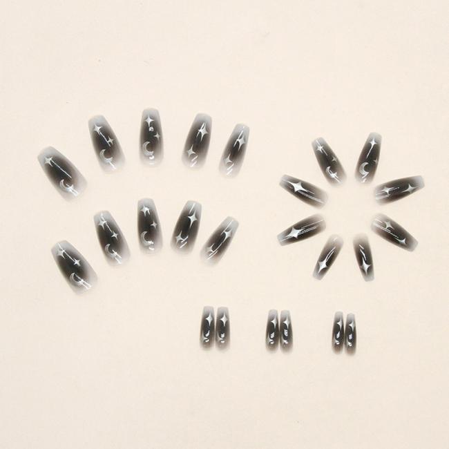 24pcs/Set New style OEM Wholesale Silver Moon and Stars hot Style Nail Tip Flash Ins Style Artificial Fingernails