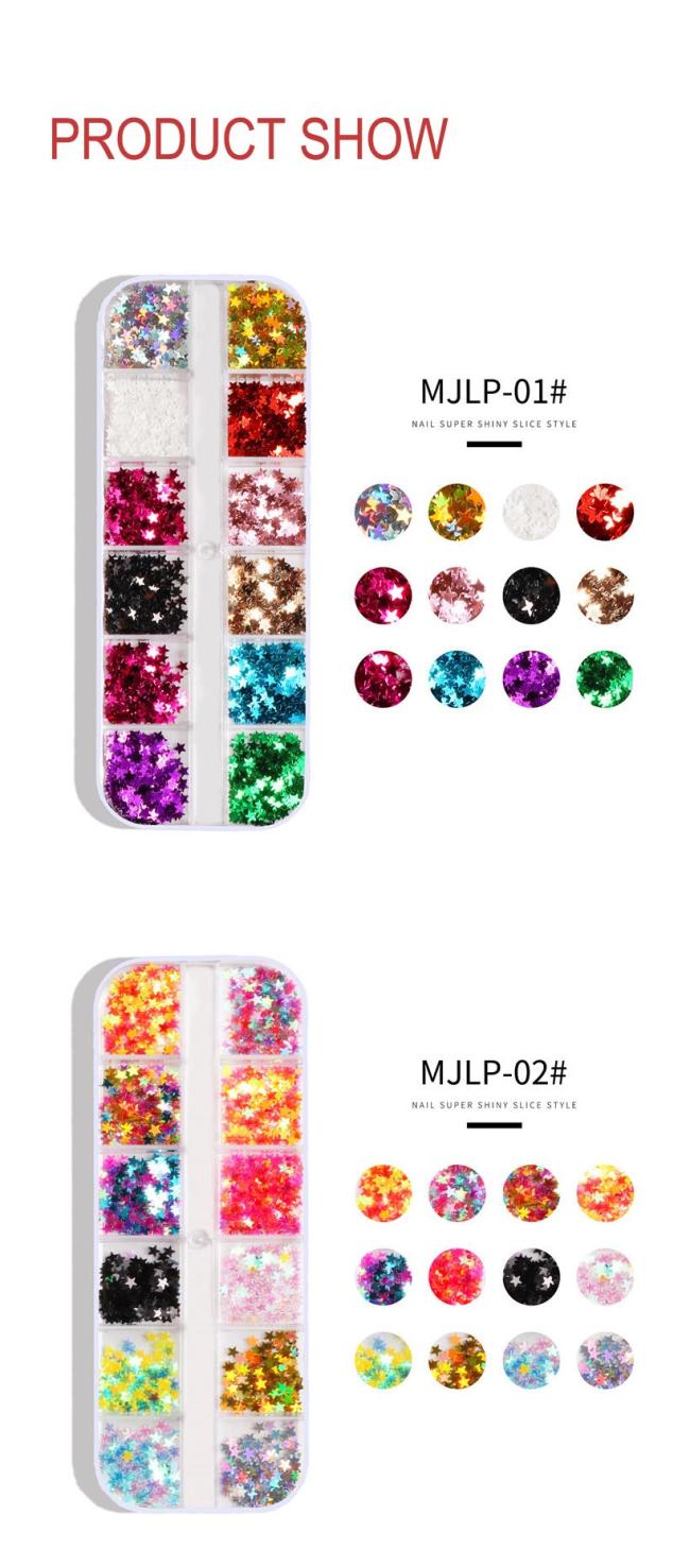 12 Grids Star Geometric Butterfly Nail Art Stickers Glitter Flakes Nail Art Sequins Paillette Confetti Holographic Laser Shining