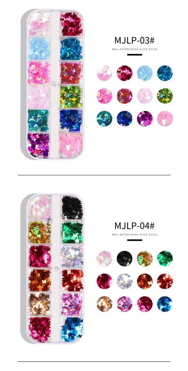 12 Grids Star Geometric Butterfly Nail Art Stickers Glitter Flakes Nail Art Sequins Paillette Confetti Holographic Laser Shining