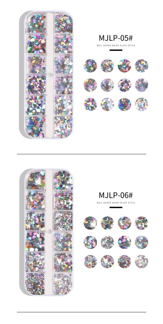 12 Grids Star Geometric Butterfly Nail Art Stickers Glitter Flakes Nail Art Sequins Paillette Confetti Holographic Laser Shining