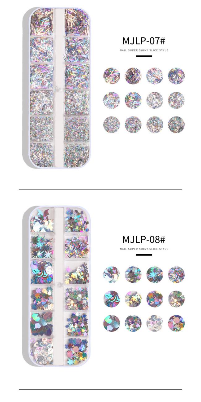 12 Grids Star Geometric Butterfly Nail Art Stickers Glitter Flakes Nail Art Sequins Paillette Confetti Holographic Laser Shining
