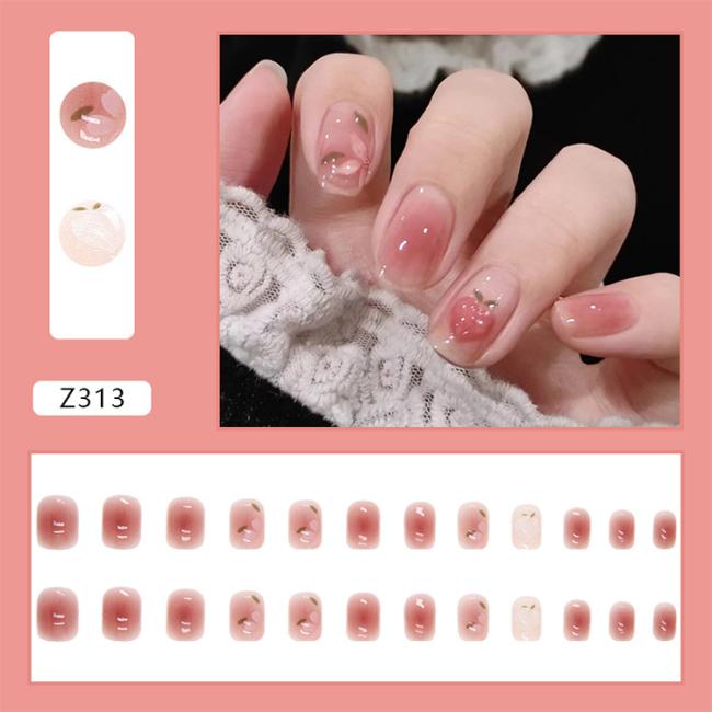 24pcs/Set New style OEM Wholesale 3D camellia rouge pink shiny Style Nail Tip Flash Ins Style Artificial Fingernails