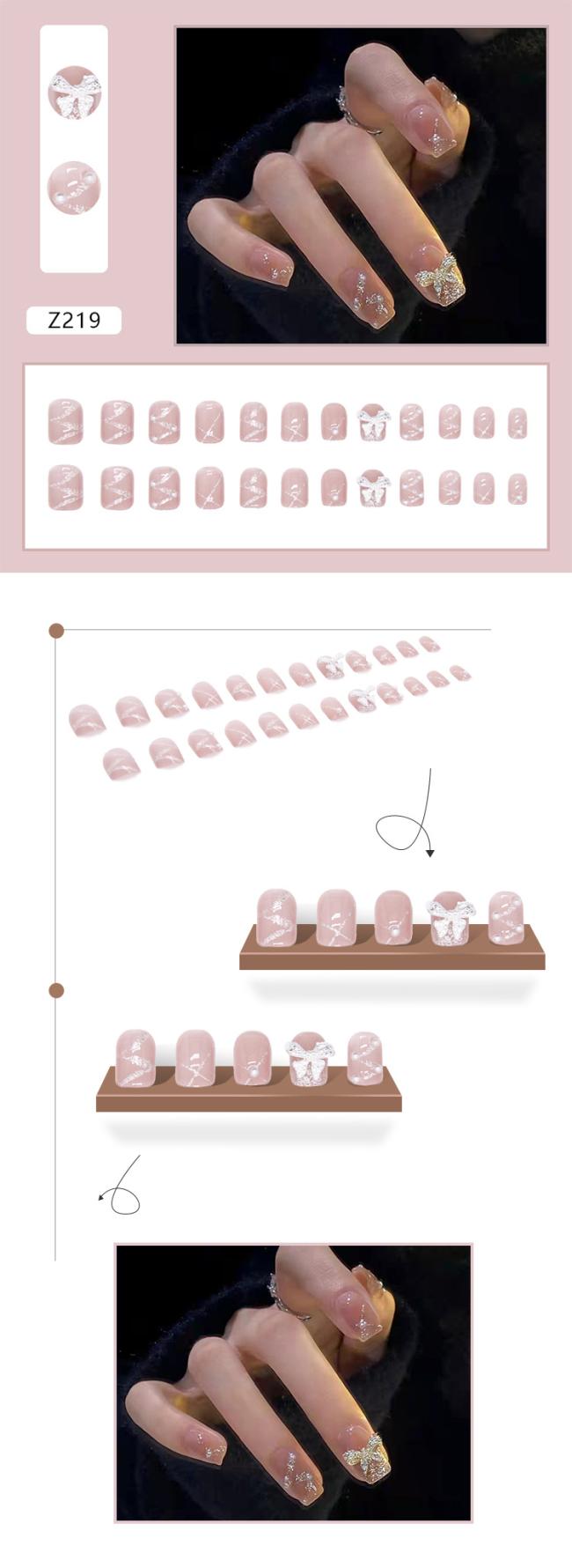 24pcs/Set New style OEM Wholesale 3D Flat Diamond butterfly Style Nail Tip Flash Ins Style Artificial Fingernails