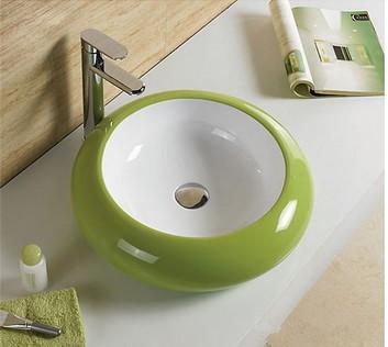 China Round Bathroom Ceramic Sinks Green Dual-Color Sanitary Ware Basin Bathroom Hand Wash Basin for sale