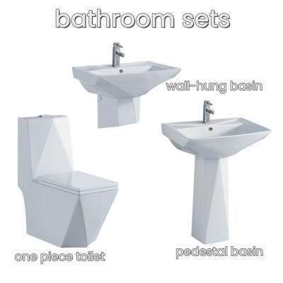 China Diamond Shape Bathroom Toilet Basin Sets Sanitary Ware Ceramic Ceramic Washdown One piece Toilet Bowl and Pedestal Sinks for sale