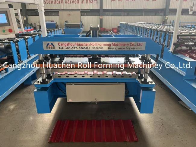 Close-up view of roll forming machine components