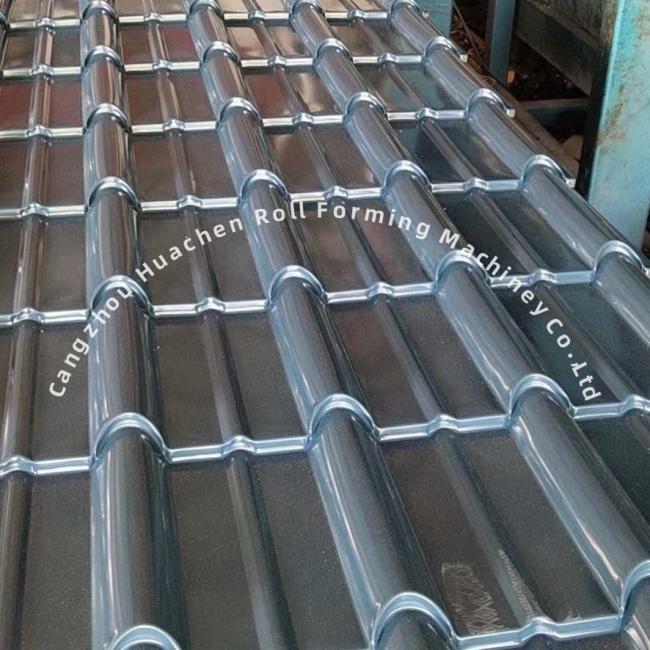 Roofing sheet forming machine operation view