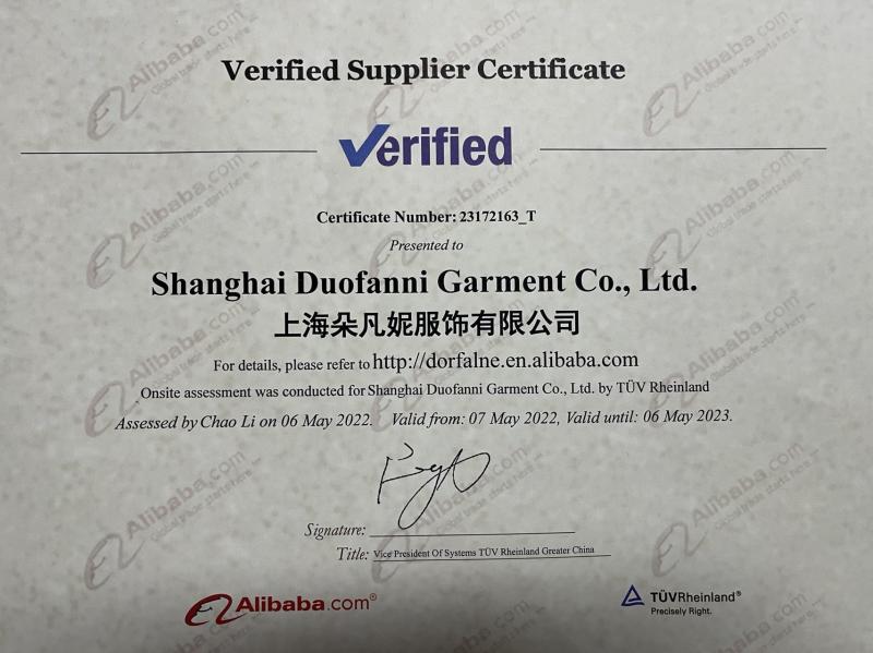 Verified system certification - Shanghai Duofanni Garment Co., Ltd.