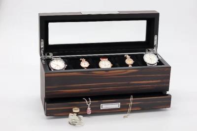 China wooden jewelry box with drawer, jewlery organizer, top tray for watches, with glass window at top for sale