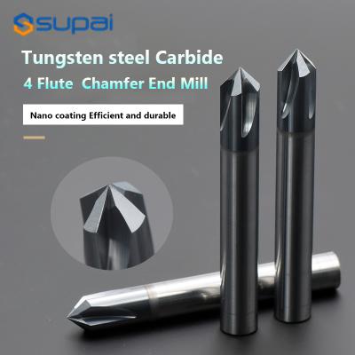 China High Hardness Chamfer End Mill 4 Flute Customized Length 60° 90° 120° for sale