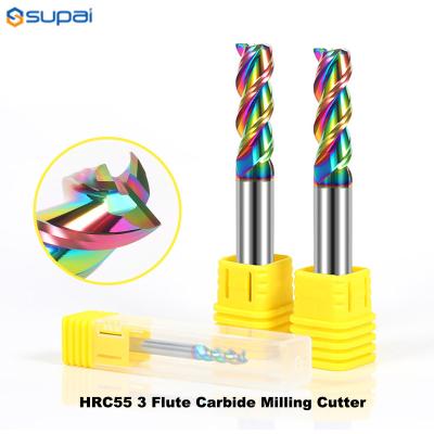 China Carbide Cutting Tools 3flutes Colorful Coating for Aluminium HRC55 Milling Cutter for Wood Acrylic Copper Plastic for sale