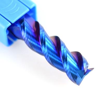 中国 1 - 12mmの青い上塗を施してある炭化物のエンド ミル3のフルートのアルミニウム切断のフライスの螺線形のルーター ビットCNCのエンド ミル 販売のため