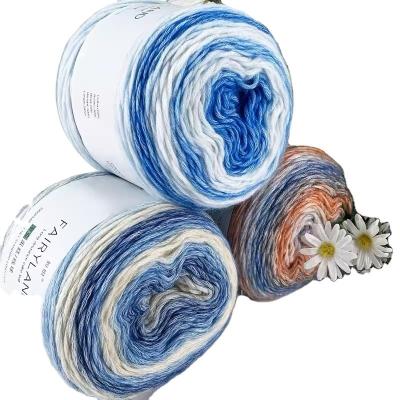 China Fancy Cake Yarn Long Hair Gradient Rainbow Color  5 ply 100g  Cotton Blend Cake Wool Yarn for sale