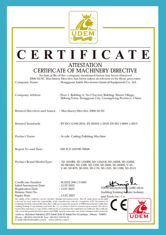 CE certification - Dongguan Saide Electromechanical Equipment Co., Ltd.