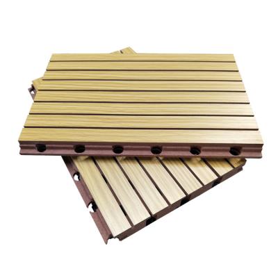 China 3D Grooved Wooden Acoustic Ceiling Tiles / Soundproof Decorative Wall Panels for sale