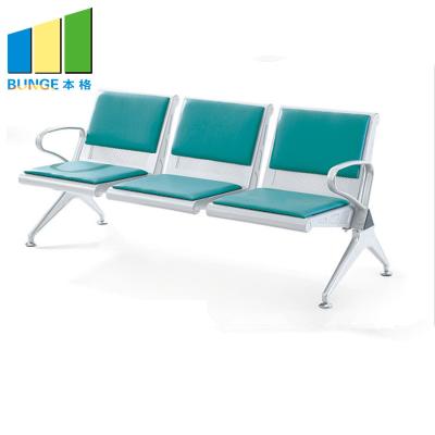 China Hospital / Office Public Waiting Chair 3 Seater Stainless Steel Leg PU Leather for sale