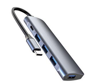 China Grey 5 In 1 Multiple USB C Hub Adapter 3.0 Type Male OEM / ODM en venta