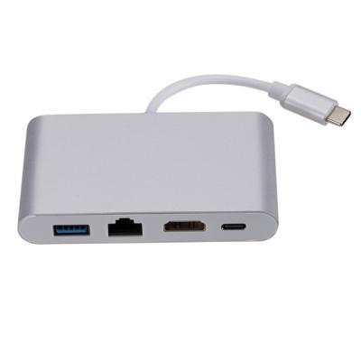China Cell Phones 4 In 1 4K 2K HDMI RJ45 Powered USB C HUB for sale