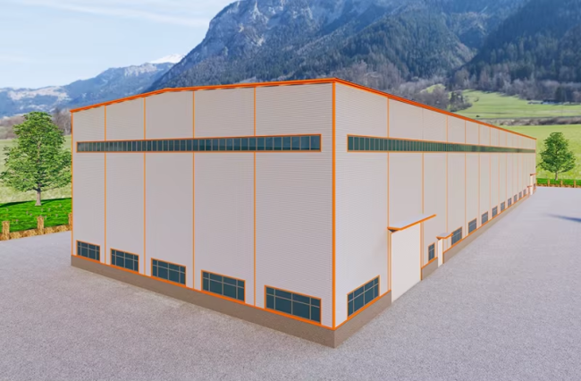 Steel structure warehouse technical diagram showing construction details