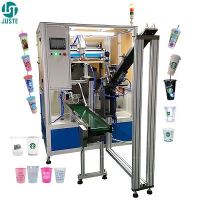 China Automatic Silk Screen Printing Machine Automated Paper Cup Logo 5-7 Color Screen Printer For Candle Plastic Bottle Cap for sale