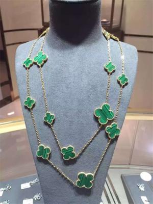 China Magic Alhambra Long Necklace Van Cleef And Arpels 16 Motifs Yellow Gold Malachite for sale